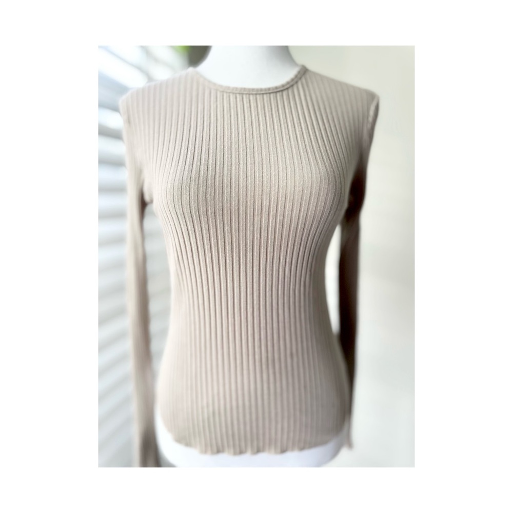 Chocolate Ribbed Crewneck Top in Beige-Taupe